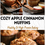 Warm Small Batch Apple Cinnamon Muffins on a rustic tray with cinnamon sticks and apple slices.